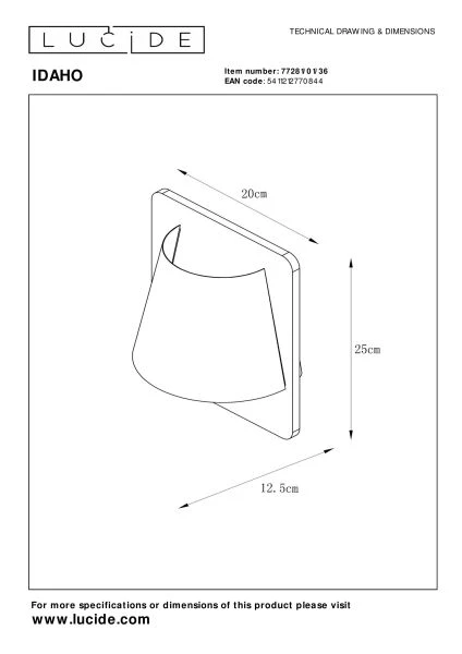 Lucide IDAHO - Wall light - 1xE14 - Grey - technical